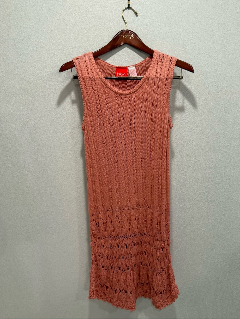 Excellent Condition Vintage Liz & Co Cotton Coral Sheer Knit Tank Dress Size L